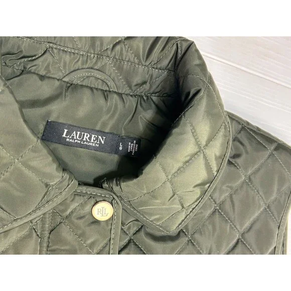 Ralph Lauren Womens Quilted Vest Green Full Zip Pony Logo Size L Preppy j - Picture 4 of 8